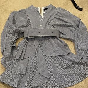 Vici Navy & White Striped Peplum dress